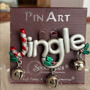 Vintage Jingle Brooch Pin JJ JONETTE Christmas Bells Silver/Pewter - New